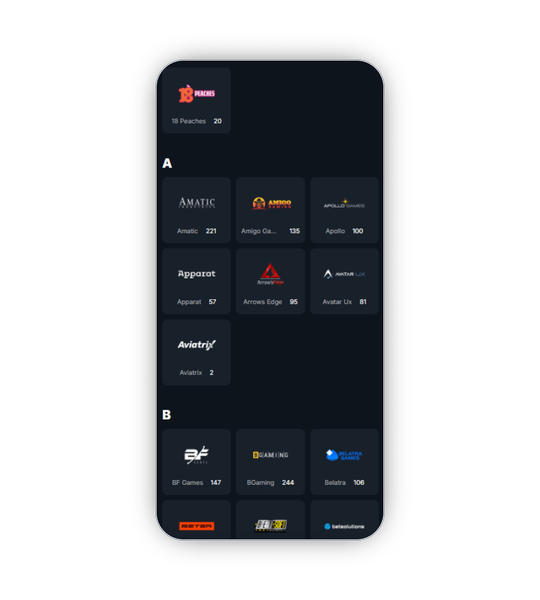 LuckLeopard Casino game providers list showing all 17 partner studios including Endorphina, Hacksaw and Yggdrasil